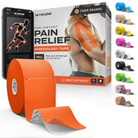 Kinesiology Tape-Incredible Support for Athletic Sports and Recovery + Free Taping Guide - Pre-Cut 2 inch 32 feet (Tiger Orange + Free Taping Guide, 1 Pack)