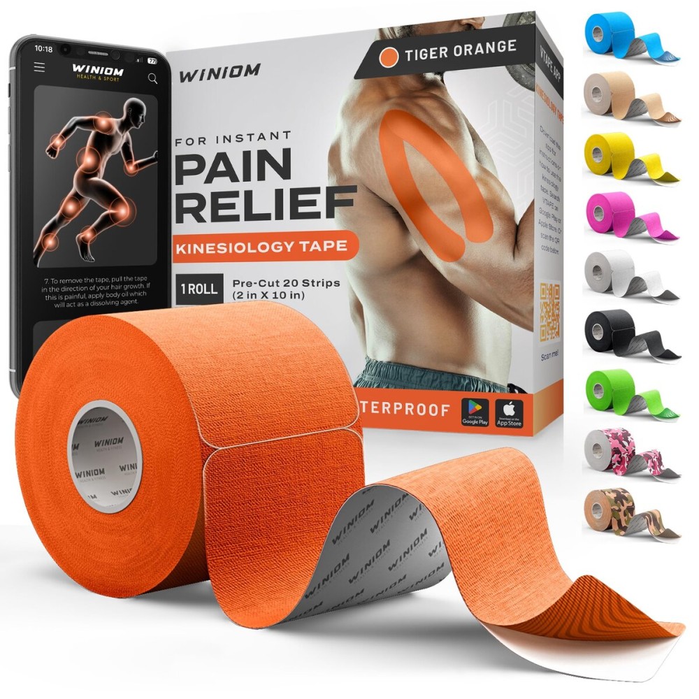 Kinesiology Tape-Incredible Support for Athletic Sports and Recovery + Free Taping Guide - Pre-Cut 2 inch 16.4 feet (Tiger Orange + Free Taping Guide, 1 Pack)