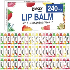 DMSKY 240 Pack Lip Balm, Natural Lip Balm Bulk with Vitamin E and Coconut Oil, Moisturizing Lip Balms for Chapped Lips, Bulk Lip Balms for Women-15 Flavors