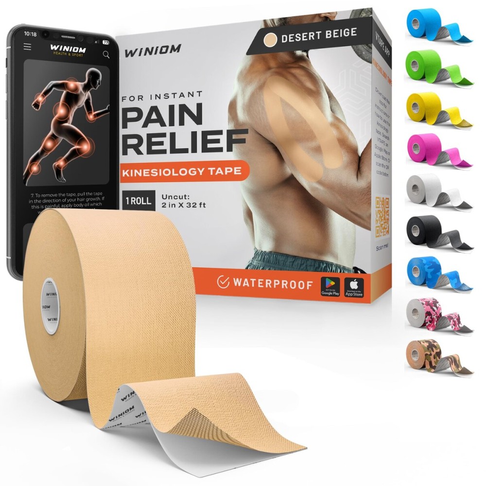 Kinesiology Tape-Incredible Support for Athletic Sports and Recovery + Free Taping Guide-Uncut 2 inch 32 feet Roll (Desert Beige + Free Taping Guide, Pack of 1)