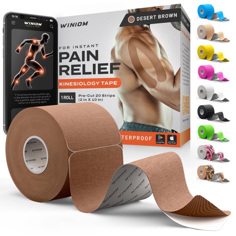 Kinesiology Tape-Incredible Support for Athletic Sports and Recovery + Free Taping Guide - Pre-Cut 2 inch 16.4 feet (Desert Beige (Brown) + Free Taping Guide, 1 Pack)