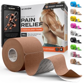 Kinesiology Tape-Incredible Support for Athletic Sports and Recovery + Free Taping Guide - Pre-Cut 2 inch 16.4 feet (Desert Beige (Brown) + Free Taping Guide, 1 Pack)
