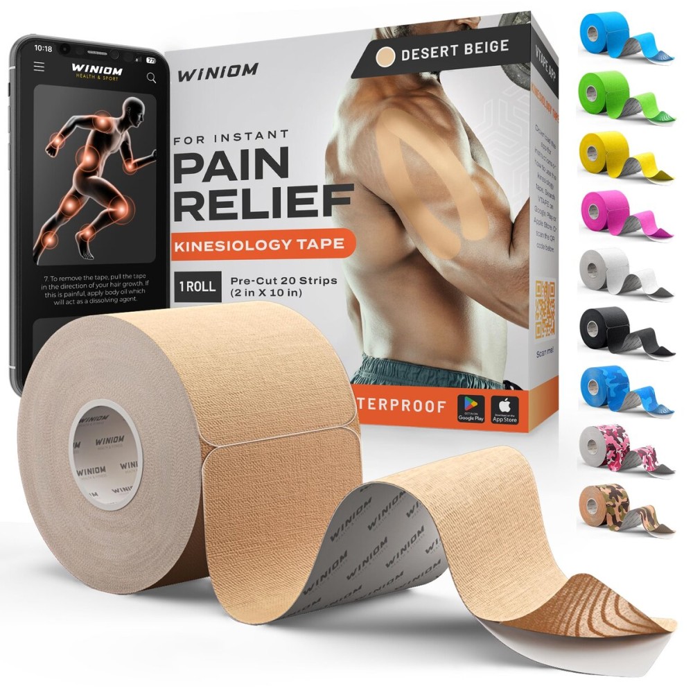 Kinesiology Tape-Incredible Support for Athletic Sports and Recovery + Free Taping Guide - Pre-Cut 2 inch 16.4 feet (Desert Beige + Free Taping Guide, 1 Pack)