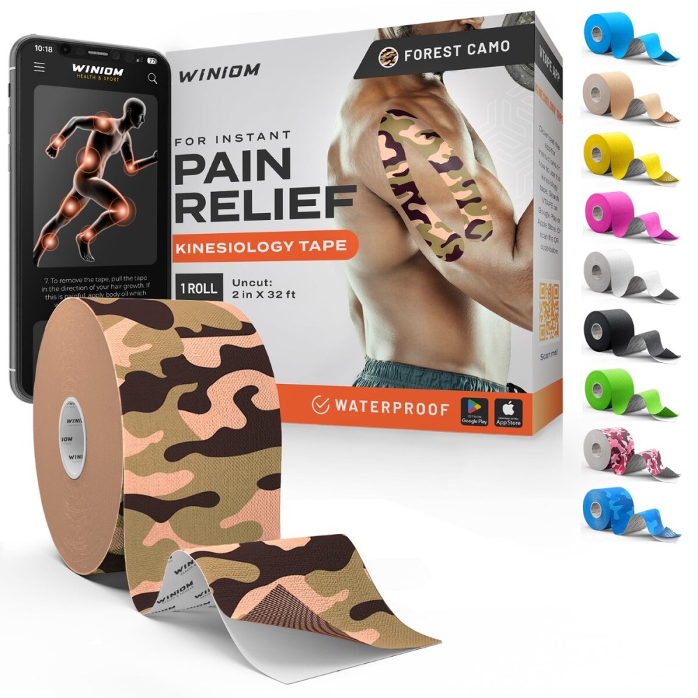 Kinesiology Tape-Incredible Support for Athletic Sports and Recovery + Free Taping Guide-Uncut 2 inch 32 feet Roll (Forest Camo + Free Taping Guide, Pack of 1)