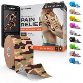 Kinesiology Tape-Incredible Support for Athletic Sports and Recovery + Free Taping Guide-Uncut 2 inch 32 feet Roll (Forest Camo + Free Taping Guide, Pack of 1)