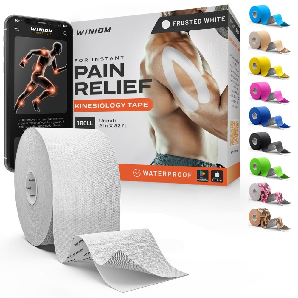 Kinesiology Tape-Incredible Support for Athletic Sports and Recovery + Free Taping Guide-Uncut 2 inch 32 feet Roll (Frosted White + Free Taping Guide, Pack of 1)