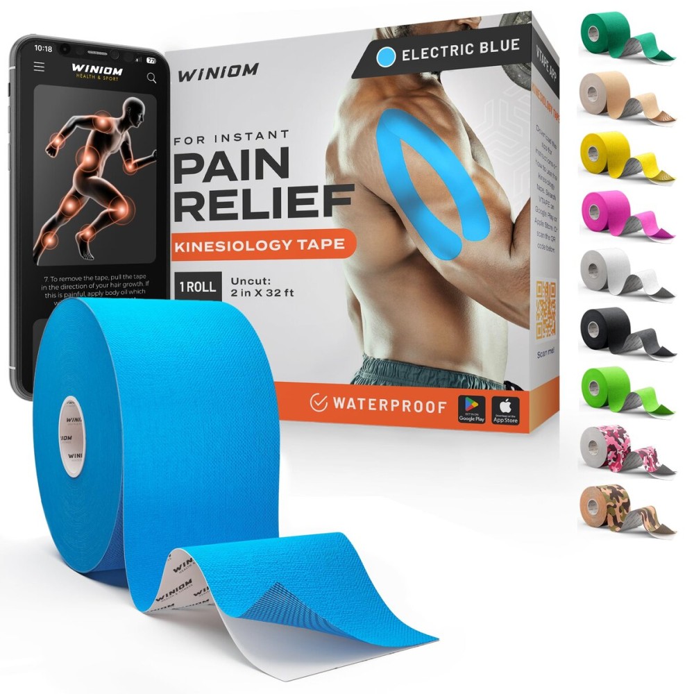 Kinesiology Tape-Incredible Support for Athletic Sports and Recovery + Free Taping Guide-Uncut 2 inch 32 feet Roll (Electric Blue + Free Taping Guide, Pack of 1)