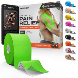 Kinesiology Tape-Incredible Support for Athletic Sports and Recovery + Free Taping Guide-Uncut 2 inch 32 feet Roll (Lime Green + Free Taping Guide, Pack of 1)