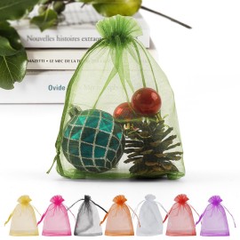 ANZNKU 100 Pack Green Organza Bags 4 x 6 inch Premium Sheer Drawstring Small Mesh Bags for Christmas Candy Jewelry Party Wedding Favor Gift Bag