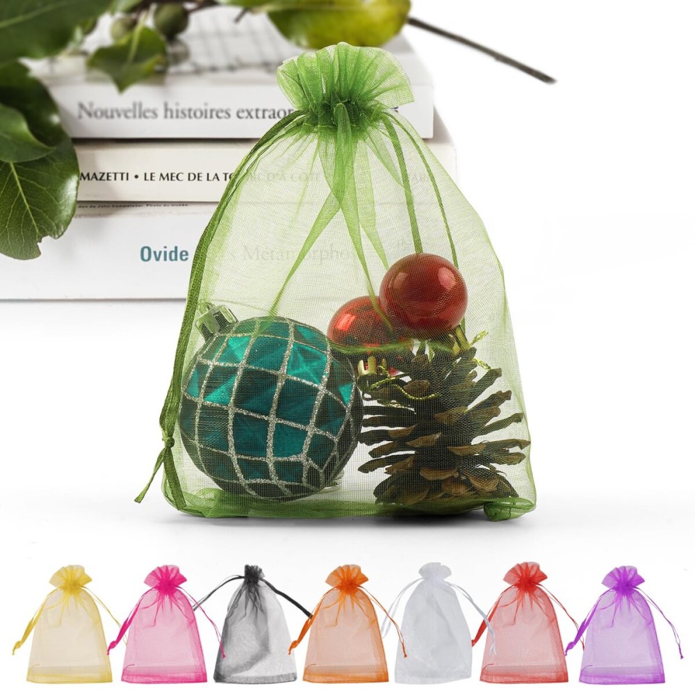 ANZNKU 50 Pack Organza Bags 4 x 6 inch Premium Sheer Drawstring Small Mesh Bag for Christmas Candy Jewelry Party Wedding Favor Gift Bag (Green)