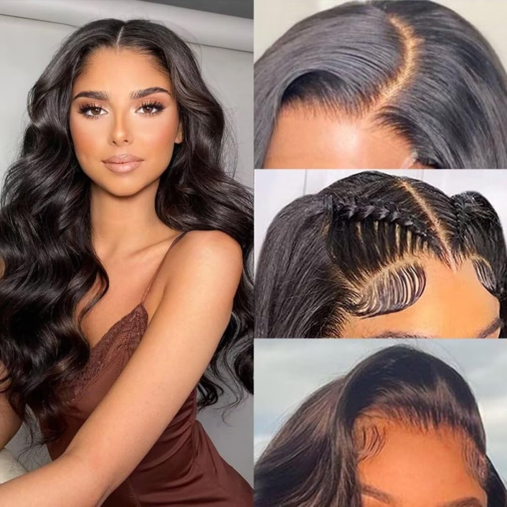Aaliweya 5x5 Closure Wigs Wear and Go Glueless Wigs Human Hair 34inch Pre Plucked Pre Cut 5x5 HD Transparent Body Wave Lace Closure Wigs for Women 180% Closure Wig Easy Wear Natural Black