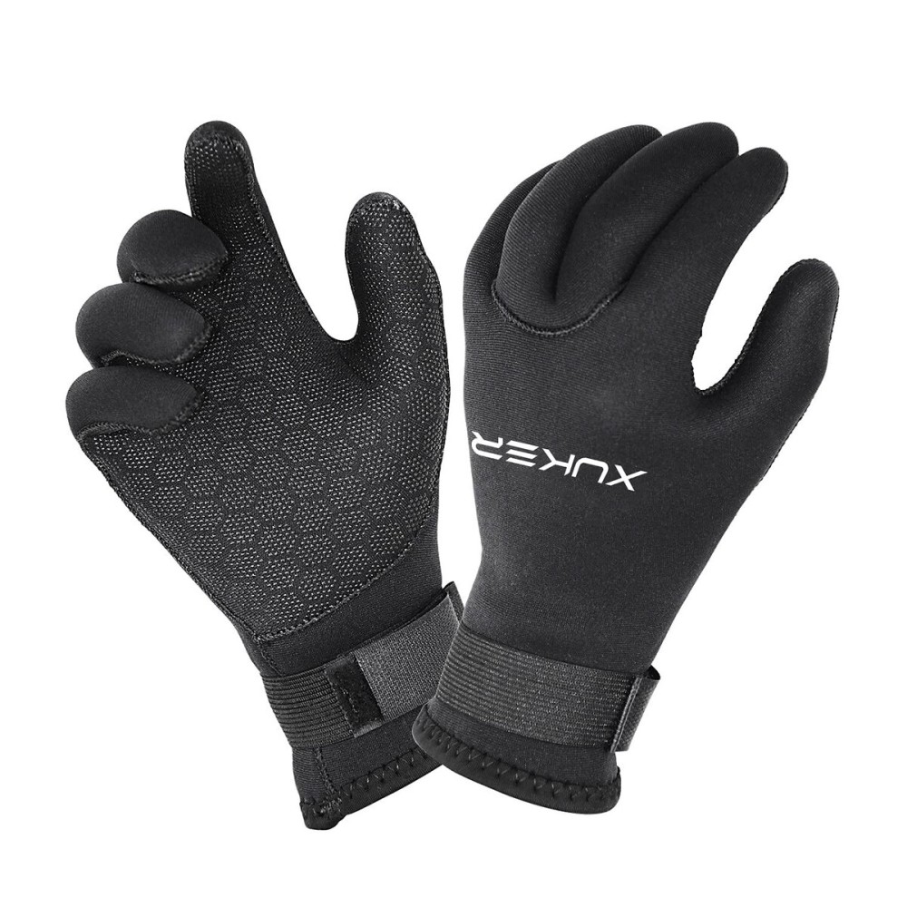 XUKER Water Gloves, 3mm & 5mm Neoprene Five Finger Warm Wetsuit Winter Gloves for Scuba Diving Snorkeling Paddling Surfing Kayaking Canoeing Spearfishing Skiing (3mm-Black, 3XL)