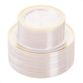 BESTVIP 100PCS Clear Plastic Plate, Disposable Party Plates with 50 Dinner and 50 Dessert Plates, Plastic Plate for Party, Wedding and Birthday