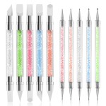 10PCS Nail Art Gel Carving Pen Acrylic Nail Dotting Pen Rhinestone Handle Double-Ended Silicone Nail Art Pen Brushes for Design Nail Foil Carving Drawing and 3D Effect Shaping Drawing Dotting Tools