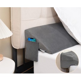 Vekkia Full Bed Wedge Pillow for Headboard Gap Filler(0-5),High-Density Foam,Prevents Pillows & Items from Falling,Ergonomic Design,Large Storage Pockets, Removable&Washable Cover,Gray,54\'\'x10\'\'x6\'\'