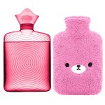 samply Hot Water Bottle with Cute Fleece Cover, Hot Water Bag for Hot and Cold Compress, Hand Feet Warmer, Neck and Shoulder Pain Relief, Purple Bear