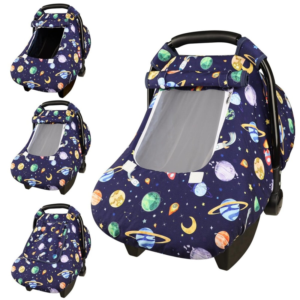 Baby Carseat Cover Winter, Pea Pod Infant Car Seat Covers Canopy for Newborn with 2 Layers Windows of Breathable Mesh/Fabric, Lightweight Polyester/Minky Dot Backing, Snug Fit Most Baby Car Seat