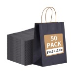 RACETOP 50 Pack 8x4.5x10.8 inch Medium Navy Blue Kraft Paper Bags with Handles Bulk, Gift Bags, Shopping Bag for Boutique, Wedding Party Favor, Merchandise, Retail, Small Business, Bulk