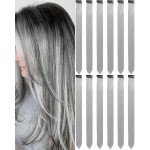 Olldag 12 PCS Grey Hair Extensions Clip in, 22 Inch Colored Hair Extensions Party Highlights Long Straight Synthetic Hairpieces for Women Kids Girls Cosplay