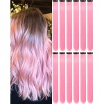 Olldag 12 PCS Pink Hair Extensions Clip in, 22 Inch Colored Hair Extensions Party Highlights Long Straight Synthetic Hairpieces for Women Kids Girls Cosplay