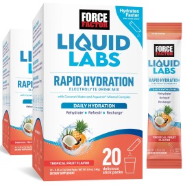 Force Factor Liquid Labs Electrolytes Powder, Hydration Packets to Make Electrolyte Water with 5 Essential Electrolytes, Vitamins, and Antioxidants, Tropical Fruit Flavor, 40 Stick Packs, 2-Pack