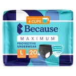 Because Premium Maximum Absorbency Adult Incontinence and Postpartum Bladder Leak Underwear for Women, Heavy Absorbency, Disposable, Black, Large, 20 Count