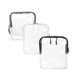 BORSALI TSA Approved Toiletry Bag - Clear Quart Size for 3-1-1 Carry On Travel - Makeup Organizer Cosmetic Pouch with Zipper - Travel Accessories - Set of 3