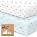 Pack and Play Sheets Fitted - 2-Pack Mini Crib Sheets for Pack N Play Mattress 38x26, Soft & Cozy, Neutral Toddler Playard Bedding, Snug Fitted Mini Baby Crib Mattress Cover Boy, Girl (Jolly Rainbow)