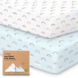 KeaBabies 2-Pack Baby Crib Sheets for Boys, Girls - 52x28 Viscose Derived from Bamboo Toddler Bed Sheets Neutral, Fitted Crib Mattress Cover for Standard Baby Bedding, Soft & Cozy (Jolly Rainbow)