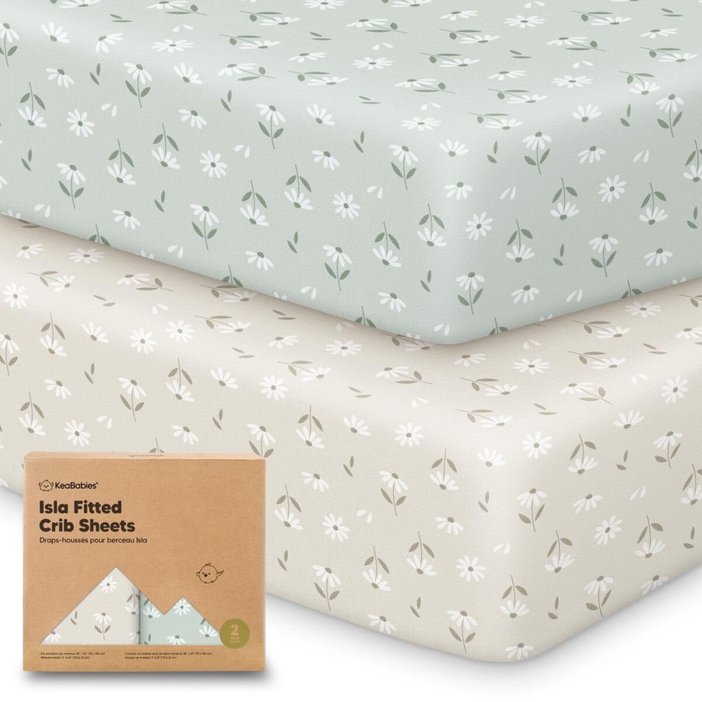 KeaBabies 2-Pack Baby Crib Sheets for Boys, Girls - 52x28 Viscose Derived from Bamboo Toddler Bed Sheets Neutral, Fitted Crib Mattress Cover for Standard Baby Bedding, Soft & Cozy (Daisies)