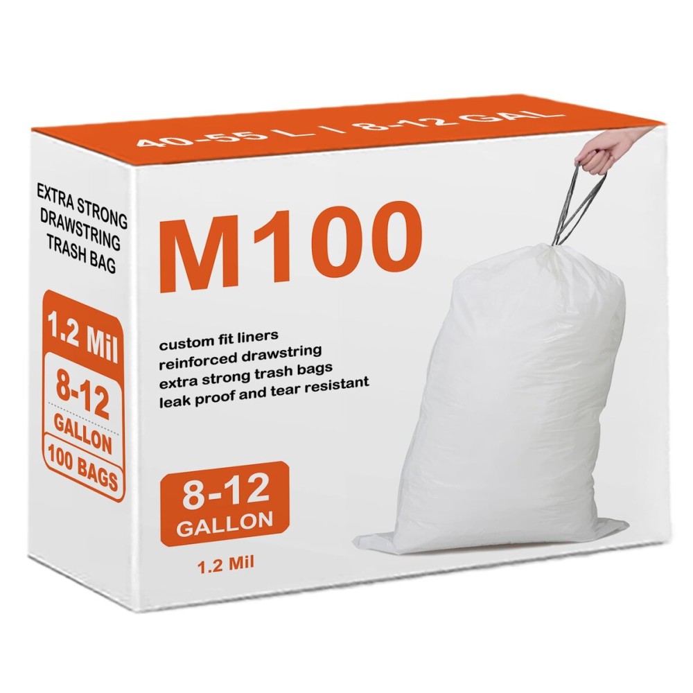 Code Q Heavy Duty Trash Bags 100 Count 1.2 Mil THICK 13-18 Gallon / 45-70 Liter Drawstring White Garbage Can Liners Compatible with simpIehuman Code Q | Heavy Duty Plastic Trash Bags