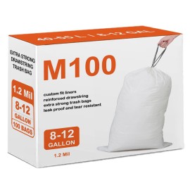 Code Q Heavy Duty Trash Bags 100 Count 1.2 Mil THICK 13-18 Gallon / 45-70 Liter Drawstring White Garbage Can Liners Compatible with simpIehuman Code Q | Heavy Duty Plastic Trash Bags