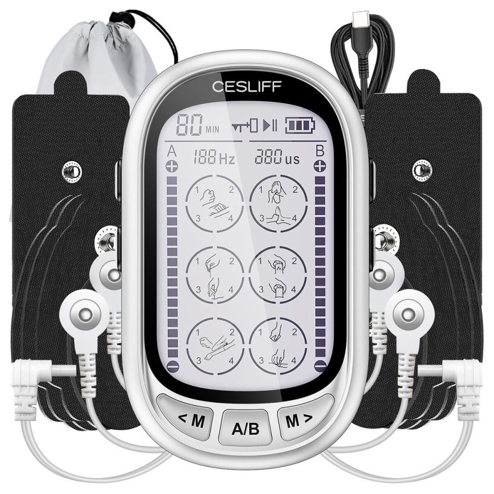 CESLIFF Dual Channel TENS EMS Unit Large Screen 24 Modes 36 Levels Intensity Muscle Stimulator, Rechargeable Electric Pulse Massager TENS Machine for Lower Back Neck Shoulder Pain Relief with 10 Pads