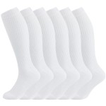 +MD 6 Pairs Compression Socks (15-20mmHg) for Women & Men - Cushion Knee High Socks for Running,Medical,Athletic,Nurses,Travels,Edema,Anti-DVT,Varicose Veins, Shin Splints 6White 10-13