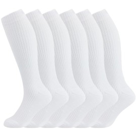 +MD 6 Pairs Compression Socks (15-20mmHg) for Women & Men - Cushion Knee High Socks for Running,Medical,Athletic,Nurses,Travels,Edema,Anti-DVT,Varicose Veins, Shin Splints 6White 10-13