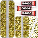 B7000 Gem Glue on 7500Pcs Metallic Bright Gold Rhinestones Flatback for Crafts Clothes Decoration Clothing Fabric, Flat Back Crystals for Crafting Costumes, Gluefix Bedazzling Kit 2/3/4/5 mm