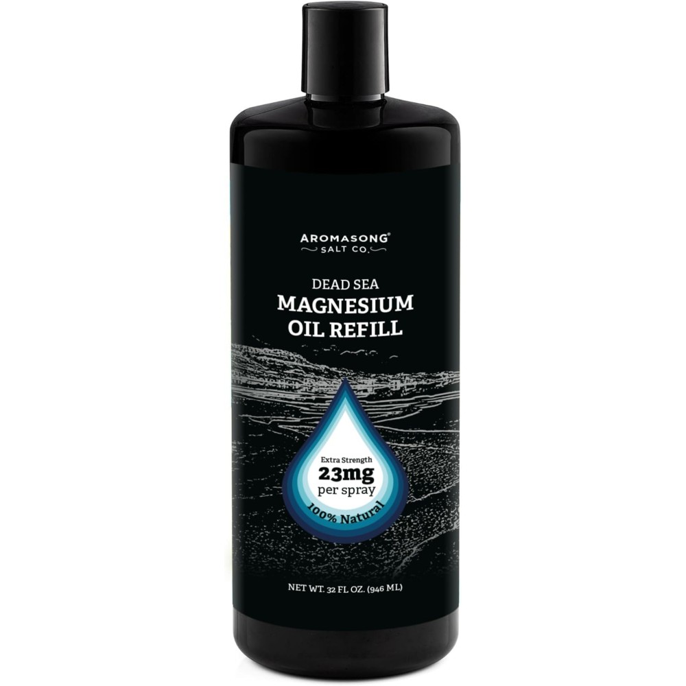 Aromasong Magnesium Spray - Extra Strength (23mg in Each Spritz) 32 Oz Refill Bottle, Natural and Pure Magnesium Oil Spray - Made in The USA - for Leg Discomfort and Promotes a Calm Sleep