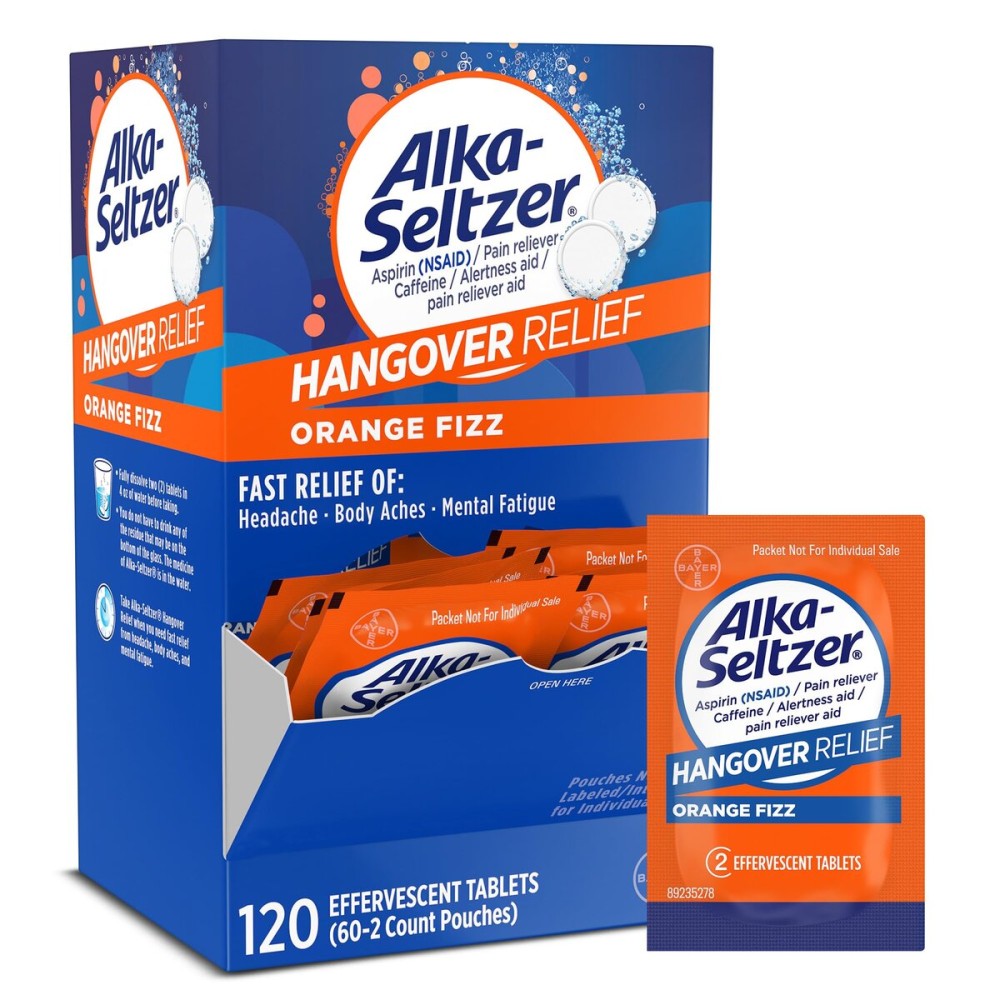 Alka-Seltzer Hangover Relief Tablets, Fast Relief Starts in About 15 Minutes for Headaches, Body Aches & Mental Fatigue, Bachelorette Party & Bachelor Party, Dispenser Pack, 120 Count