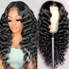 NKTU Deep Wave Lace Front Wigs Human Hair Glueless Wigs for Black Women 13x4 HD Transparent Lace Front Wigs Pre Plucked with Baby Hair 180 Density 22 Inch