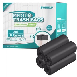 SWIHELP Medium Garbage Bags 8 Gallon /30 Liter Trash Bags Wastebasket Bin Liners Plastic Trash Bags for Bathroom Bedroom Office Trash Can 220 Count