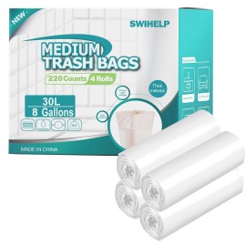 SWIHELP Medium Garbage Bags 8 Gallon /30 Liter Trash Bags Wastebasket Bin Liners Plastic Trash Bags for Bathroom Bedroom Office Trash Can 220 Count