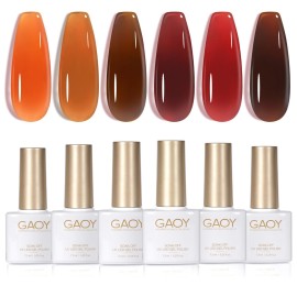 GAOY Jelly Tortoise Brown Gel Nail Polish Set, 6 Transparent Colors Dark Red Orange Pumpkin Soak Off UV Light Cure Gel Polish Kit for Salon and Nail Art DIY at Home