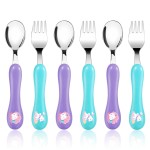Lehoo Castle 6 Pieces Toddler Utensils, Kids Silverware for 2 3 4 Years Old, Stainless Steel Fork and Spoon Set with Plastic Handle, Safe Toddler Cutlery (Light Purple + Blue)