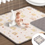 Boho Rainbow Baby Play Mat 50 X 50 Playpen Mat Thicken One-Piece Baby Crawling Mat Non-Slip Cushioned Baby Floor Mat with Lettters, Activity Playmats for Infants, Babies, Toddlers (50X50,Beige)