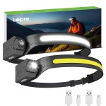 Lepro LED Headlamp Rechargeable - Super Bright Motion Sensor Head lamp with 1200 mAh Battery, 230COB Wide Beam & Adjustable Spotlight, IP44 Waterproof Headlight for Camping, Hiking, Running, 2 Pack