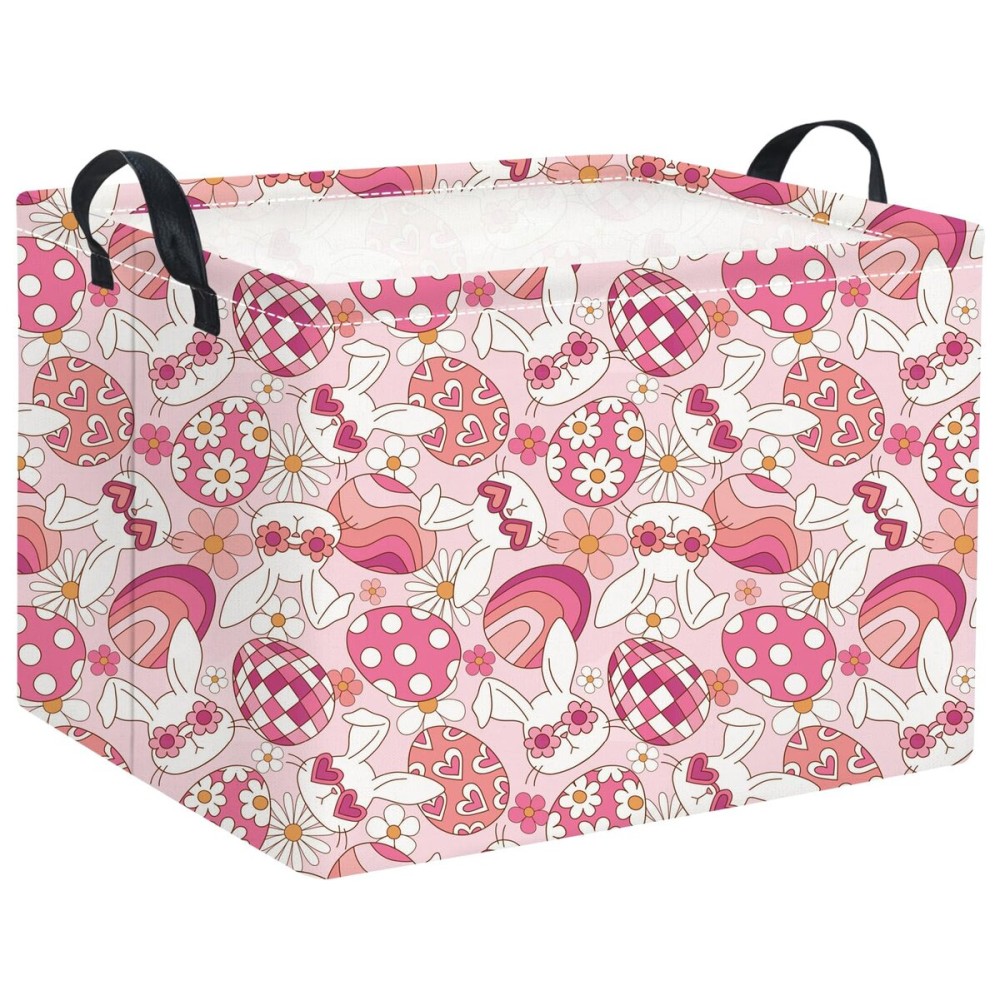 HIYAGON Rectangular Easter Basket Pink Bunny Easter Basket for Kids Gift Basket Empty Baby Girl Storage Baskets Toy Basket Cute Storage Bin Organizer Box Bunny Room Decor for Books(Pink Bunny)