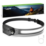 Lepro Headlamp - Super Bright LED Head Lamp Rechargeable with 230Wide Beam, Adjustable Spotlight, Motion Sensor, 5 Modes, Waterproof Lightweight Headlight Flashlight for Camping Running