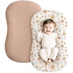 Konssy Muslin Baby Lounger Cover 2 Pack, 100% Cotton Newborn Lounger Cover, Soft and Breathable Baby Nest Slipcover for Boys Girls (Peach, Flowers)