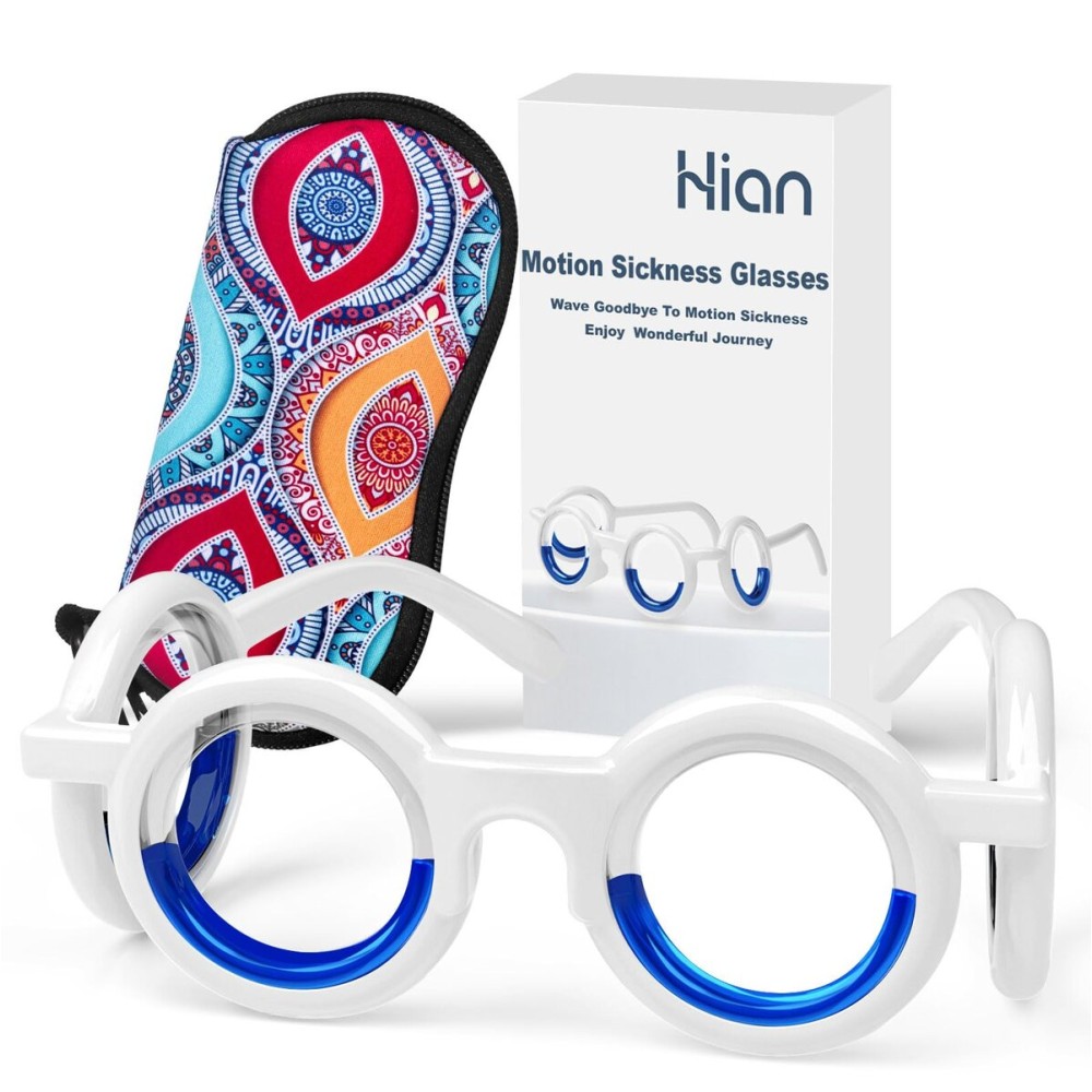 Hion Motion Sickness Glasses,Relieve Carsickness Airsickness Seasickness Glasses,Ultra-Light Portable Nausea Vertigo Glasses, No Lens Liquid Glasses for Adults or Kids(Pattern-Box)