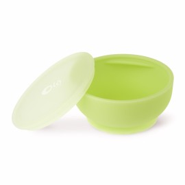 Olababy 100% Silicone Suction Bowl with Lid for Independent Feeding | First Stage Self Feeding Essential for Toddlers and Kids| Baby Led Weaning Snack Feeder | Food Container and Storage | (Kiwi)